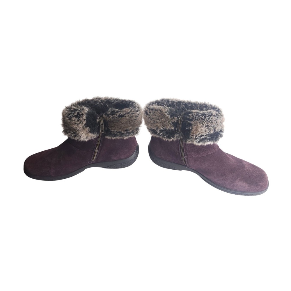 Hotter Romance Suede Ankle Boots Purple Faux‎ Fur Trim Side Zip UK 5 US 7 - Picture 9 of 10